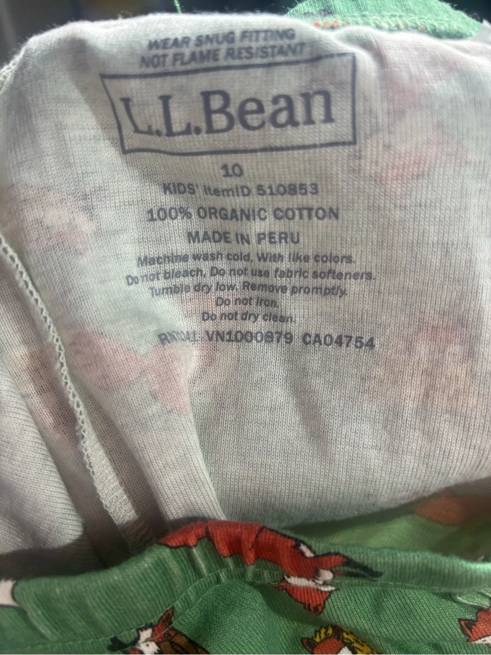 LL‎ bean kids 10 long sleeve pajama set 100% organic cotton fox capsule